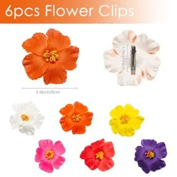 Hawaiian Flower Hair Clips for Summer Fun - 6 Pack