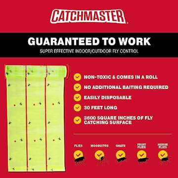 Catchmaster Giant Fly Glue Trap 1-Pack 30 Feet Each, Adhesive Fly Traps Outdoor, Sticky Bug Catcher, Bulk Flying Insect Paper Roll, Pet Safe Pest Control for Garage, Barn, Greenhouse & Garbage Room