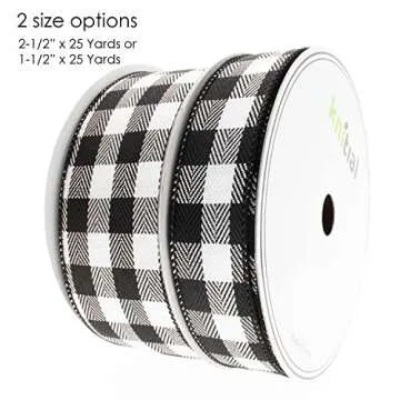 Knitial Buffalo Plaid Wired Ribbon 2-1/2 Inches x 25 Yards Black and White Buffalo Check Ribbon for Gift Wrapping, Crafts, and Decorations