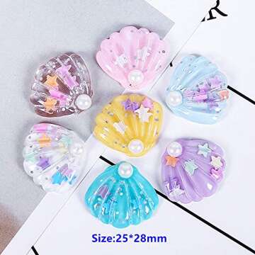 24 Pack Multi Glitter Ocean Animals Seashells Conch Dolphin Seahorse Slime Charms Slices Resin Beads Flatback Buttons for Craft Making Scrapbooking Decoration Phone case