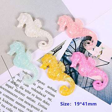 24 Pack Multi Glitter Ocean Animals Seashells Conch Dolphin Seahorse Slime Charms Slices Resin Beads Flatback Buttons for Craft Making Scrapbooking Decoration Phone case