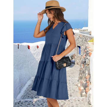 Comfortable ANRABESS Ruffle Sleeve Midi Dress for Women