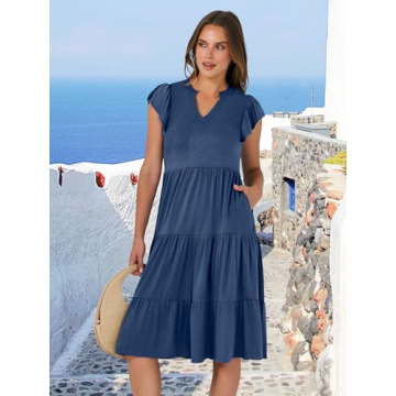 Comfortable ANRABESS Ruffle Sleeve Midi Dress for Women