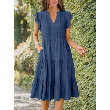 Comfortable ANRABESS Ruffle Sleeve Midi Dress for Women