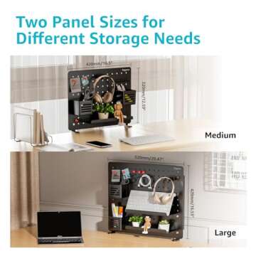 PEGZONE Clamp-on Desk Pegboard, Desk Accessories for Office Gaming Home, Magnetic Metal Peg Board with Accessories, Privacy Panel for Office, Pegboard Organizer