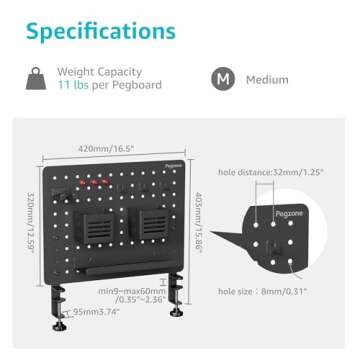 PEGZONE Clamp-on Desk Pegboard, Desk Accessories for Office Gaming Home, Magnetic Metal Peg Board with Accessories, Privacy Panel for Office, Pegboard Organizer