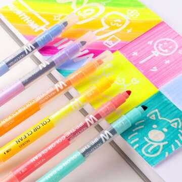 HANKU Erasable Highlighters, Dual Tip 10 Colors Erasable Highlighter Pen Assorted Colors, Smooth Writing Book Journaling Highlighters Erasable, No Bleeding Highlighters for Bible Journal Planner