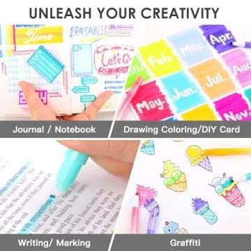 HANKU Erasable Highlighters, Dual Tip 10 Colors Erasable Highlighter Pen Assorted Colors, Smooth Writing Book Journaling Highlighters Erasable, No Bleeding Highlighters for Bible Journal Planner
