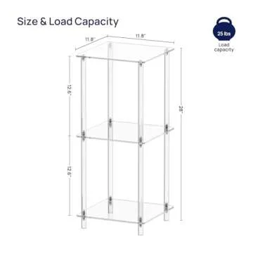 HMYHUM Acrylic Side Table for Small Spaces, 11.8" L x 11.8" W x 28" H, Small Nightstand/Bedside/End Table for Living Room, Bedroom, 3-Tier, Square, Clear