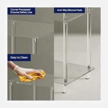 HMYHUM Acrylic Side Table for Small Spaces, 11.8" L x 11.8" W x 28" H, Small Nightstand/Bedside/End Table for Living Room, Bedroom, 3-Tier, Square, Clear