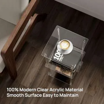 HMYHUM Acrylic Side Table for Small Spaces, 11.8" L x 11.8" W x 28" H, Small Nightstand/Bedside/End Table for Living Room, Bedroom, 3-Tier, Square, Clear