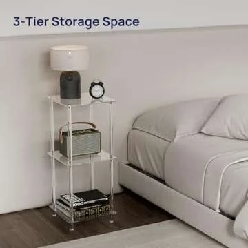 HMYHUM Acrylic Side Table for Small Spaces, 11.8" L x 11.8" W x 28" H, Small Nightstand/Bedside/End Table for Living Room, Bedroom, 3-Tier, Square, Clear