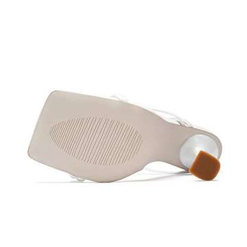 vivianly Women's Toe Ring Strappy Heels Sandals Square Open Toe Sandal Stiletto High Heel Slip on Dress Wedding Party Shoes White Size 8