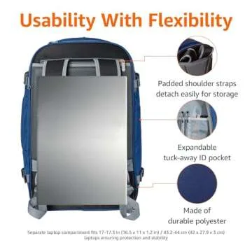 Amazon Basics Travel Backpack Carry On Flight Approved, Lightweight, Expandable, Dual Use as Backpac...