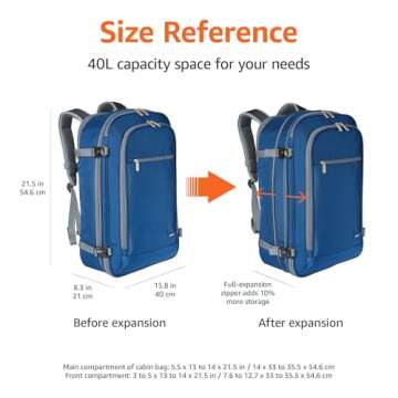 Amazon Basics Travel Backpack Carry On Flight Approved, Lightweight, Expandable, Dual Use as Backpack or Shoulder Bag, Navy.