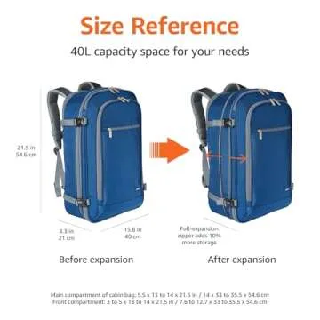 Amazon Basics Travel Backpack Carry On Flight Approved, Lightweight, Expandable, Dual Use as Backpack or Shoulder Bag, Navy.