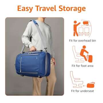Amazon Basics Travel Backpack Carry On Flight Approved, Lightweight, Expandable, Dual Use as Backpack or Shoulder Bag, Navy.
