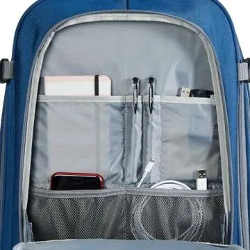 Amazon Basics Travel Backpack Carry On Flight Approved, Lightweight, Expandable, Dual Use as Backpack or Shoulder Bag, Navy.