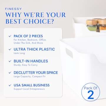 FINESSY White Plastic Storage Bins for Shelves, Small Closet Kitchen Storage Containers for Pantry B...