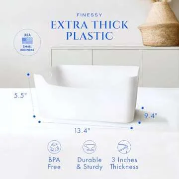 FINESSY White Plastic Storage Bins for Shelves, Small Closet Kitchen Storage Containers for Pantry Bathroom Office Organization Baskets, Cabinet Organizing Containers, White Organizer Bins for Shelves