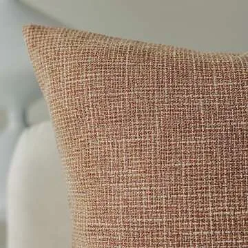 Kevin Textile Set of 2 Decorative Lined Linen Square Throw Pillow Cases Protectors Cushion Covers for Sofa, Natural Linen, 20"x20"