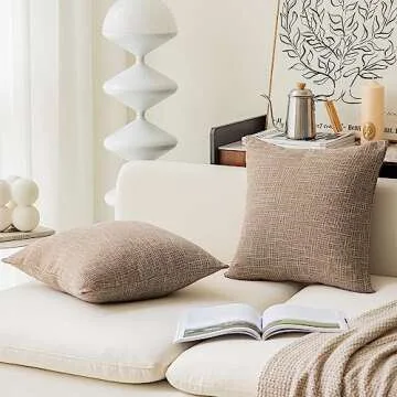 Kevin Textile Set of 2 Decorative Lined Linen Square Throw Pillow Cases Protectors Cushion Covers for Sofa, Natural Linen, 20"x20"