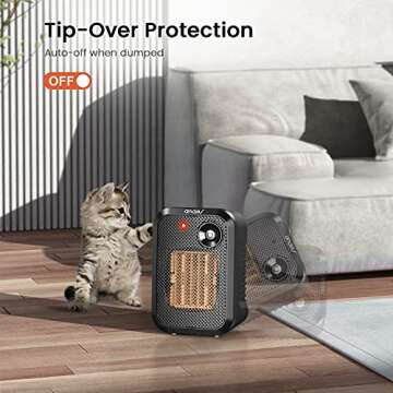 andily 500W Space Electric Small Heater for Home&Office Indoor Use on Desk, Portable|Manual Thermostat|Noiseless|Tip-Over Protection with Safety Power Switch PTC BLACK