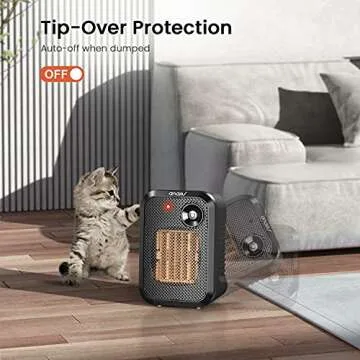andily 500W Space Electric Small Heater for Home&Office Indoor Use on Desk, Portable|Manual Thermostat|Noiseless|Tip-Over Protection with Safety Power Switch PTC BLACK