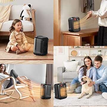 andily 500W Space Electric Small Heater for Home&Office Indoor Use on Desk, Portable|Manual Thermostat|Noiseless|Tip-Over Protection with Safety Power Switch PTC BLACK