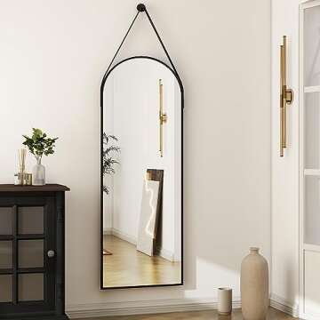 HARRITPURE 16"x48"Arched Mirror with Hanging Leather Strap Full Length Mirror Aluminum Frame Wall-Mo...