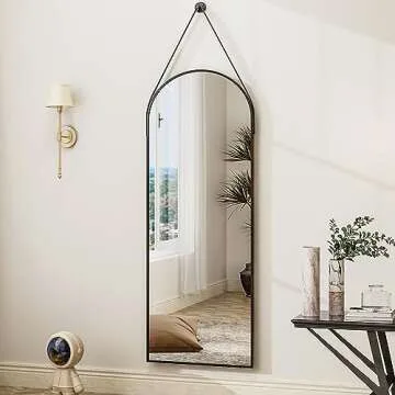 HARRITPURE 16x48" Arched Hanging Mirror with Leather Strap