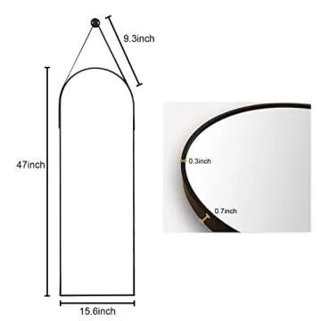 HARRITPURE 16x48" Arched Hanging Mirror with Leather Strap