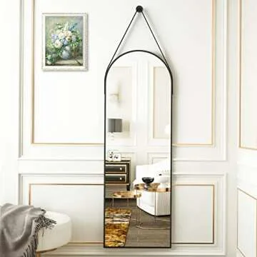 HARRITPURE 16x48" Arched Hanging Mirror with Leather Strap