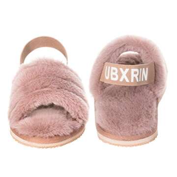 UBXRIN Womens Fuzzy Fluffy House Slippers Slide Furry Fur Sandals with Strap Soft Plush Open Toe Indoor Outdoor