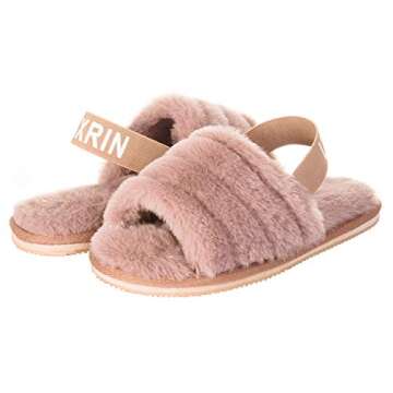 UBXRIN Womens Fuzzy Fluffy House Slippers Slide Furry Fur Sandals with Strap Soft Plush Open Toe Indoor Outdoor