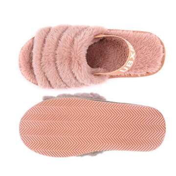 UBXRIN Womens Fuzzy Fluffy House Slippers Slide Furry Fur Sandals with Strap Soft Plush Open Toe Indoor Outdoor