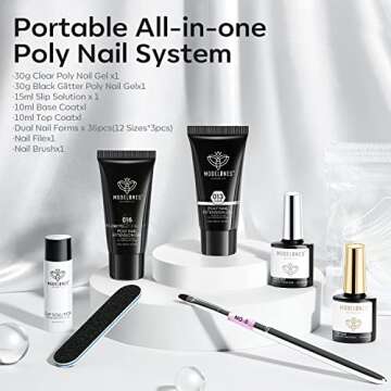 Modelones Poly Nail Gel Kit 30ml 2PCS Mysterious Cool Black Glitter Highly Clear Colors Nail Extensi...