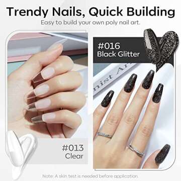 Modelones Poly Nail Gel Kit 30ml 2PCS Mysterious Cool Black Glitter Highly Clear Colors Nail Extension Builder Enhancement Professional Starter Kit Nail Technician French Kit