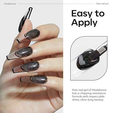 Modelones Poly Nail Gel Kit 30ml 2PCS Mysterious Cool Black Glitter Highly Clear Colors Nail Extension Builder Enhancement Professional Starter Kit Nail Technician French Kit