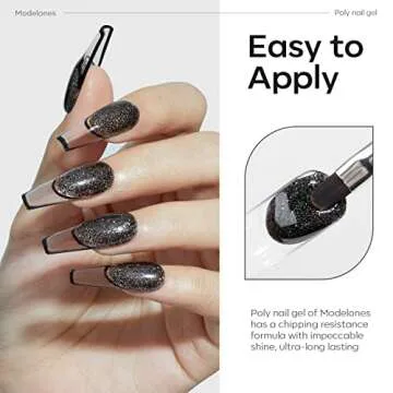 Modelones Poly Nail Gel Kit 30ml 2PCS Mysterious Cool Black Glitter Highly Clear Colors Nail Extension Builder Enhancement Professional Starter Kit Nail Technician French Kit