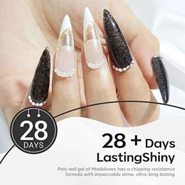 Modelones Poly Nail Gel Kit 30ml 2PCS Mysterious Cool Black Glitter Highly Clear Colors Nail Extension Builder Enhancement Professional Starter Kit Nail Technician French Kit