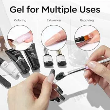 Modelones Poly Nail Gel Kit 30ml 2PCS Mysterious Cool Black Glitter Highly Clear Colors Nail Extension Builder Enhancement Professional Starter Kit Nail Technician French Kit