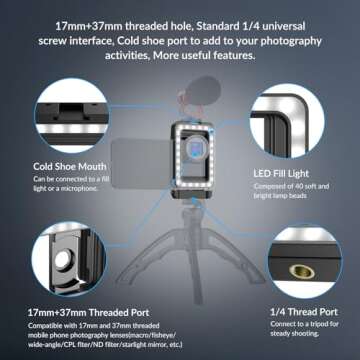 APEXEL 17mm+37mm LED Phone Adapter for Creative Photography