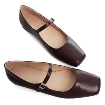 Retro Mary Jane Leather Flats Comfortable Square Toe Design