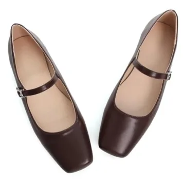 Retro Mary Jane Leather Flats Comfortable Square Toe Design