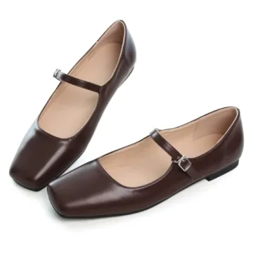 Retro Mary Jane Leather Flats Comfortable Square Toe Design