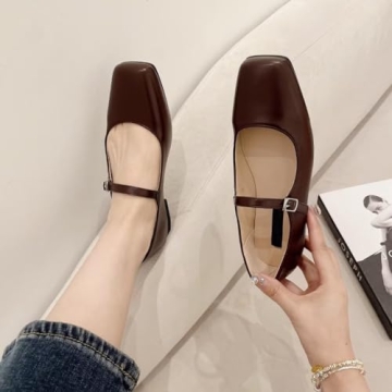 Retro Mary Jane Leather Flats Comfortable Square Toe Design