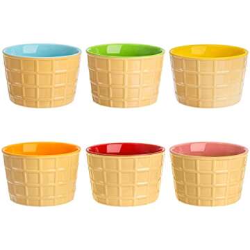 Elsjoy Set of 6 Ceramic Ice Cream Cups, 9 Oz Porcelain Dessert Bowl Reusable Sundae Cups, Mini Ice C...