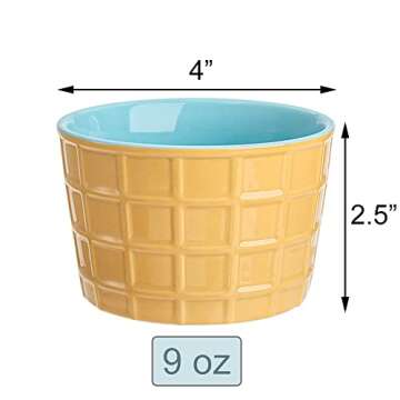 Elsjoy 6 Ceramic Ice Cream Cups - Fun & Durable Dessert Bowls