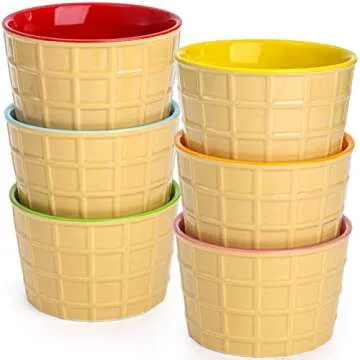 Elsjoy 6 Ceramic Ice Cream Cups - Fun & Durable Dessert Bowls